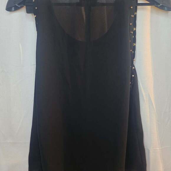 Black Sheer Sleeveless Blouse with Gold Stud Embellishments Medium - Picture 2 of 7